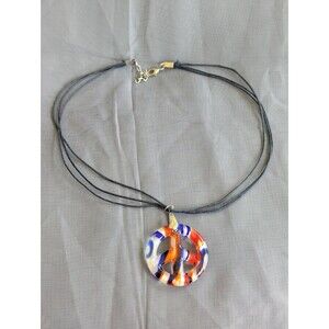 Colorful Peace Sign Pendant Necklace: Swirled Glass Art, Boho Retro Style